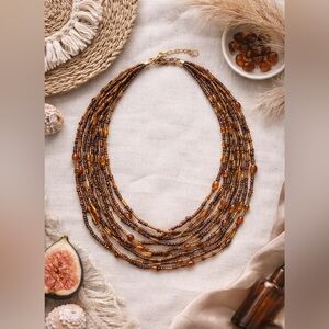 Multi Strand Brown Beaded Necklace Boho